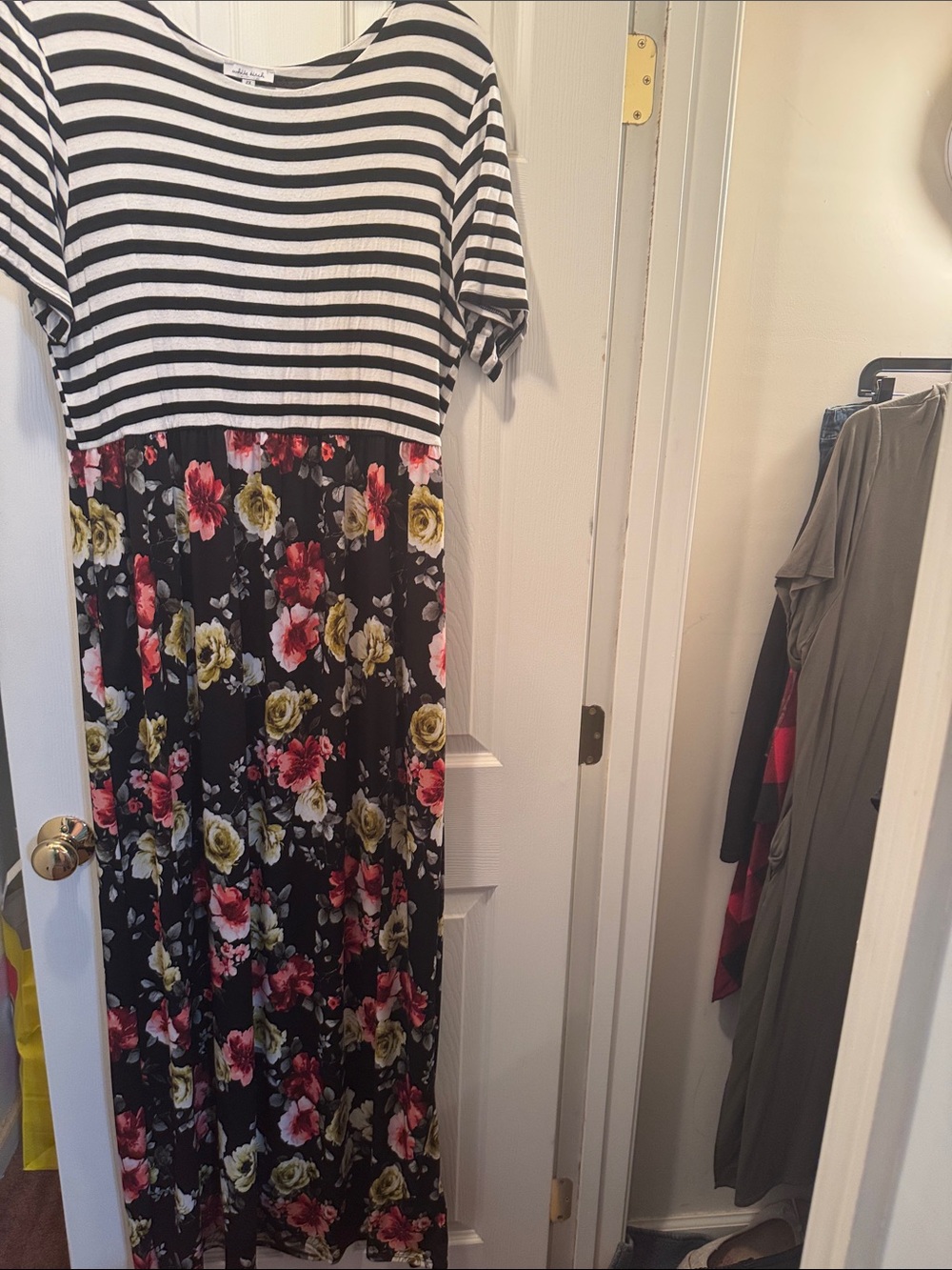 white birch Black Striped Top with Floral Maxi Dress